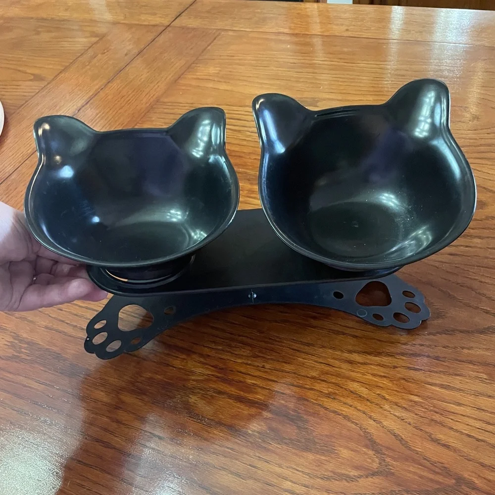 Black Cat Ear Double Pet Bowl